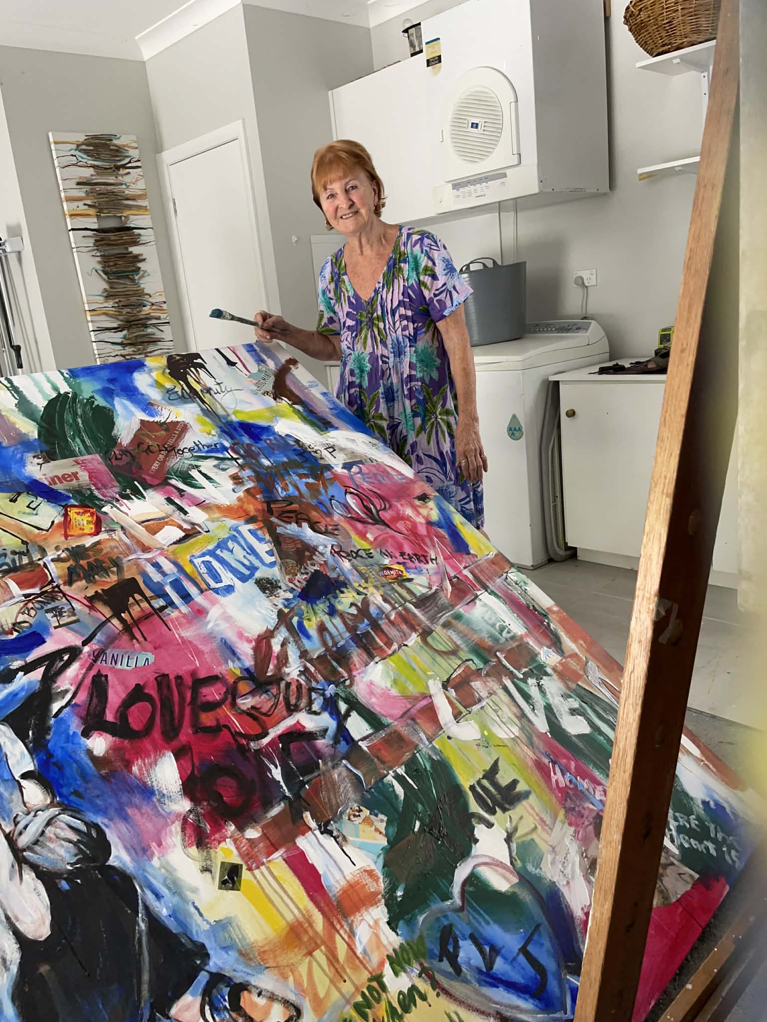 Yvonne Porta with large canvas